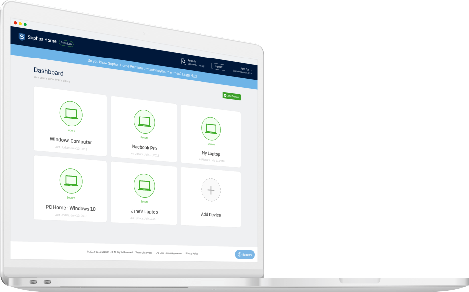 Sophos Home dashboard on a laptop